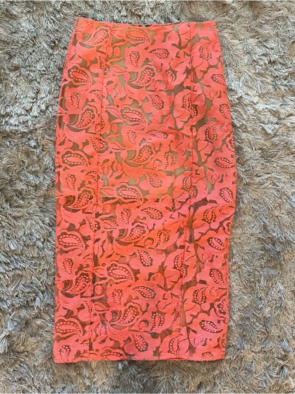 Veronica Beard Coral Floral Lace Pencil Skirt